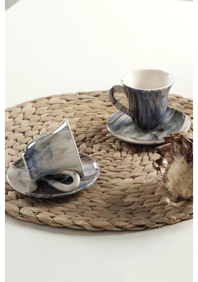 Gift Kahve Fincan Takımı 2 Kişilik El Yapımı Türk Kahvesi Expresso Fincanı Seti Mavi