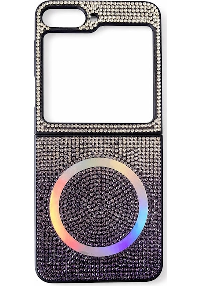 Samsung Uyumlu,  Z Flip 6 Kılıf Diamont Magsafe Hologramlı Telefon Kılıfı 1 Renk Siyah