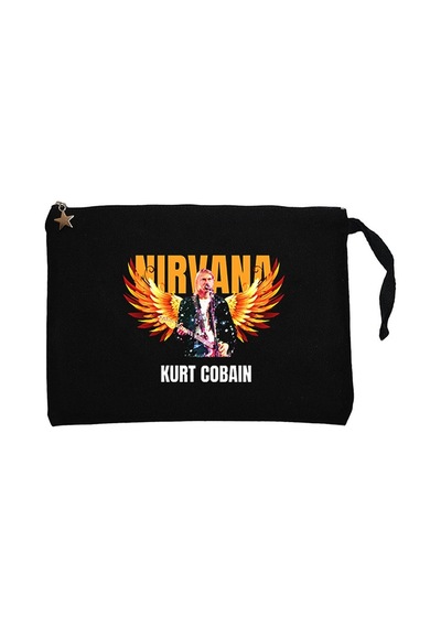 Nirvana Kurt Cobain Guitar Angel Siyah Clutch Cüzdan / El Çantası Siyah