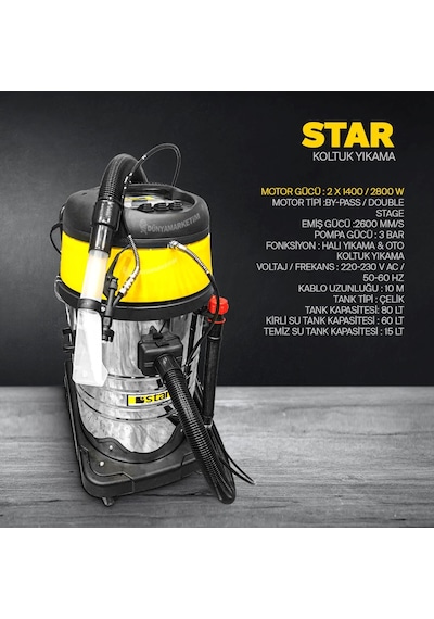 Star Profesyonel 3 Motorlu Halı Ve Koltuk Yıkama Makinası