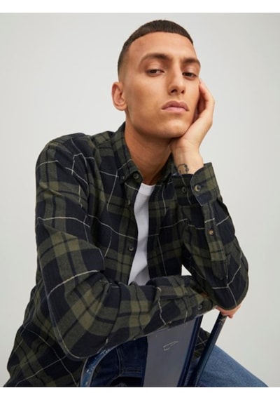 Jack & Jones Jack&-jones 12259895 Jjewılly Chech Shırt Gömlek Haki Siyah Haki - Siyah