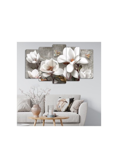 Modern Beyaz Çiçekler - 5 Parçalı Tablo Görsel - 702504174 Görsel