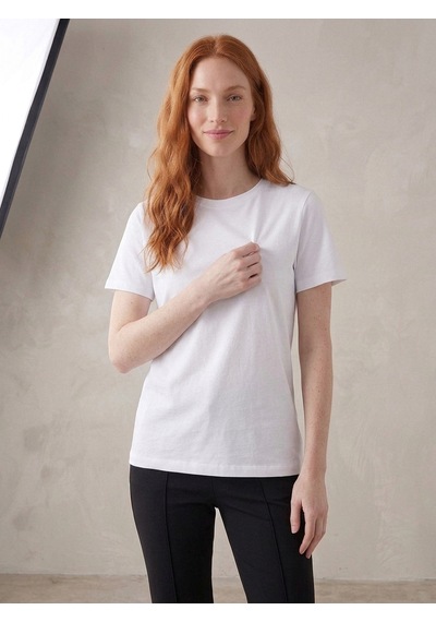 Noux Pamuk Basic Esnek Bisiklet Yaka T-shirt Beyaz