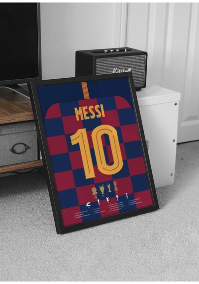 Leo Messi 10 Forma Tasarımlı Poster Tablo Siyah Çerçeveli