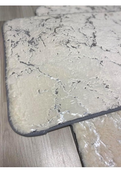 Suadiye, Tavşan Tüyü,kaymaz Taban,emici 2'li Süper Lüks Simli Banyo Paspası Beyaz Gümüş Diğer