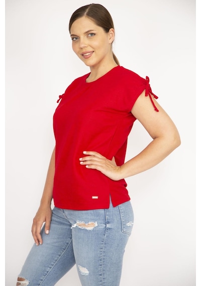 Şans Kadın Bordo Büyük Beden Omuz Bağcıklı Polyester Kumaş Bluz-bordo Bordo