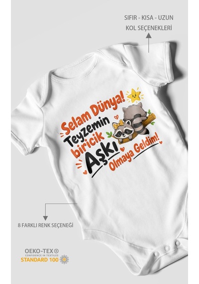 Morivokids Teyzeye Özel Kısa Kollu Bebek Body %100 Pamuk Zbn189-kk Beyaz