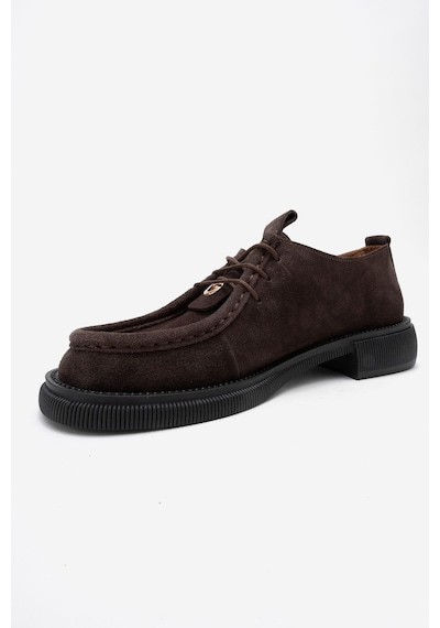Luvishoes Luvi Shoes Band Kahverengi Süet Hakiki Deri Bağcıklı Kadın Loafer Ayakkabı Kahverengi