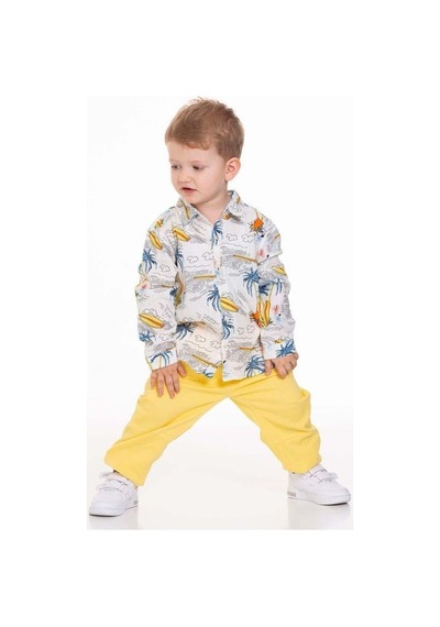 Nk Kids Erkek Bebek Pamuklu Palmiye Gömlek-13959 Ekru