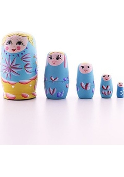 Ahşap Tombul Iç Içe Matruşka Bebek Mavi 1 Set 5Li Büyük Boy (548382439)