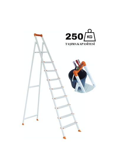Ze Zigana Ev Gereçleri Hardy Plus 8+1 Ekstra Güçlü 250 Kg Taşıma Kapasiteli Metal Ev-ofis-bahçe-inşaat Tipi Merdiven