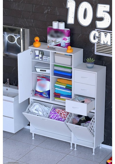 Ohbe 75 + 35cm Genişlik 160cm Boy 32,5cm Derinlik Kirli Sepetli 1 Kapak 3 Çekmeceli Çok Amaçlı Banyo Dolabı 75 + 35cm Ohbe 75 + 35cm Genişlik 160cm Boy 32,5cm Derinlik Kirli Sepetli 1 Kapak 3 Çekmeceli Çok Amaçlı Banyo Dolabı 75 + 35cm