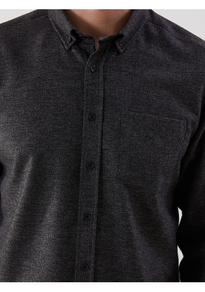 Lcwaıkıkı Classic Siyah Regular Fit Armürlü Cepli Erkek Gömlek