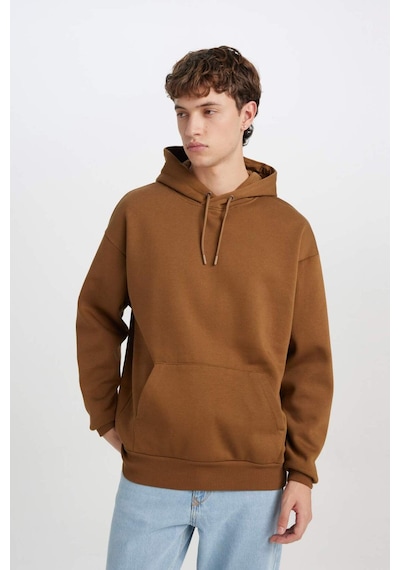 DeFacto Oversize Geniş Kalıp Kapüşonlu Kanguru Cepli Basic Düz Sweatshirt X8287AZ24AUBN550 Kahve Kahverengi
