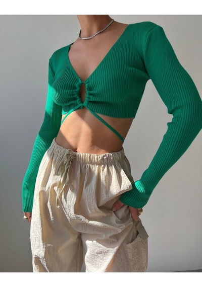 Mai Collection Mai Studios Co. Berta Yeşil Triko Crop Yeşil