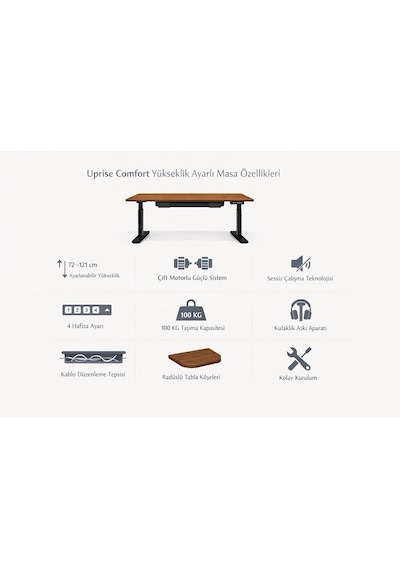 Uprise Comfort Çift Motorlu Yükseklik Ayarlı Masa 72 121 Cm Siyah Ayak/ceviz Tabla, 140x70 Cm Diğer Uprise Comfort Çift Motorlu Yükseklik Ayarlı Masa 72 121 Cm Siyah Ayak/ceviz Tabla, 140x70 Cm Diğer