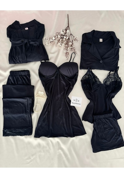Mh Moony Homewears Penye Lacivert Kutulu Altılı Ultra Lüks Çeyiz Seti Lacivert