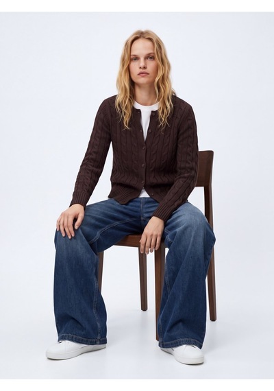 LTB Slim Fit Düğme Detaylı Triko Kahverengi Hırka