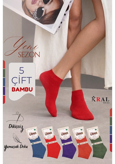 Kral Socks Kadın Kaliteli Bambu Patik 5'li Dikişsiz Görünmez Parfümlü Çorap Asorti 5