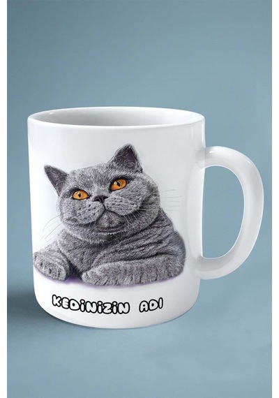 British Shorthairt Kedi İsimli Kişiye Özel Baskılı Kupa Bardak Tüy Çok Renkli