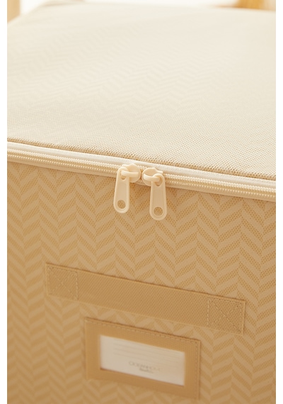 Ocean Home Textile 3'lü Bej Balıksırtı Destekli Kutu Hurç Set 48 X 40 X 30 Cm