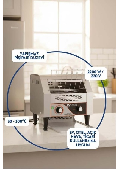 Vkb-300 Konveyörlü Ekmek Kızartma Makinesi / Endüstriyel Conveyor Toaster/ 450 Dilim/saat