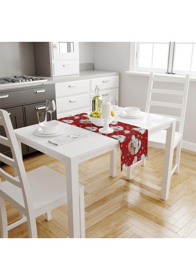 Red Rose Runner 140x45cm Ince Keten, Uluslararası Yıkama Ve Solmama Sertifikası Çok Renkli