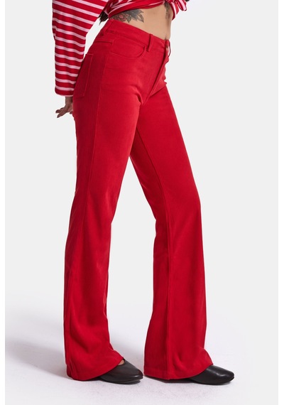 Kadın Kırmızı Flare Fit Velvet Kadife Kumaş Pantolon