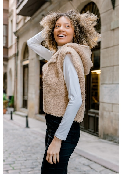 Scorp Chic Casual Kadın Peluş Yelek Camel Standart Çok Renkli