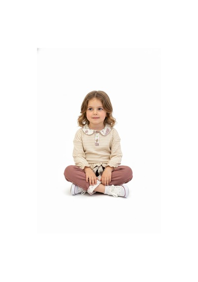 Miababy Yakası Fırfırlı 2 Li Pantolon Takım Pudra