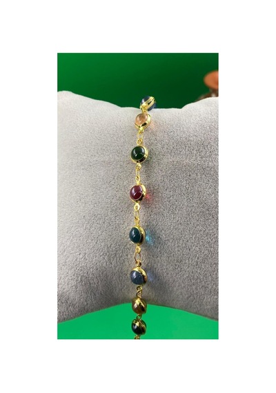 Kadın Gold Renk Yuvarlak Renkli Zirkon Taşlı Bileklik 18 Cm Altın