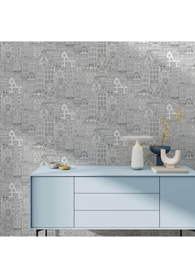 Adawall Roka 23115-1 Şehir Desenli Düz Sade Duvar Kağıdı