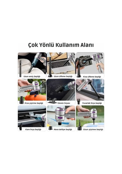 18.000 Pa Güçlü Çekim 10 Parça Araç İçi Süpürge Seti