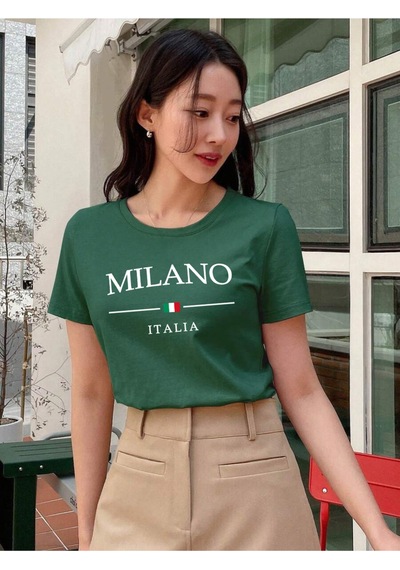 Uyguntarz Unisex Milano Italia Baskılı Tasarım Tshirt Yeşil