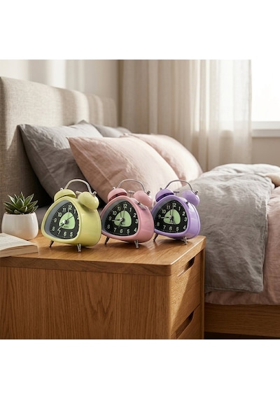 Twin Bell Alarm Clock Bgc-12 Üçgen Masa Çalar Saat Pilli Işıklı Fosforlu Metal Kasa Renkli Diğer