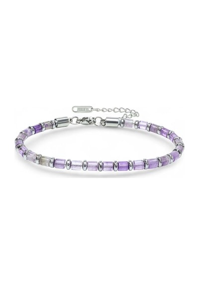 Moncuk Design Ametist Taşı & Silver Hematit Taşlı Ayarlanabilir Çelik Zincir Erkek Bileklik 33512b10 Çok Renkli