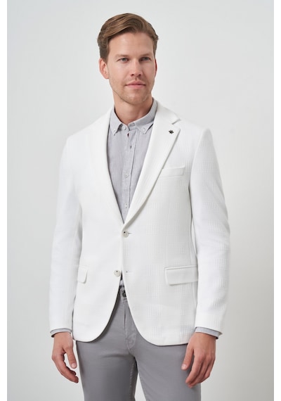 Morven Erkek Beyaz Örme Desenli Mono Yaka Slim Fit Ceket 25ms002018600 Beyaz