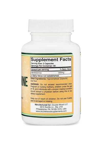 Double Wood Benfotiamine 300mg Third Party Tested, 120 Capsu...