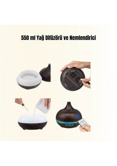 550 Ml Ultrasonik Aroma Difüzörü 7 Renk Led Işıklı Ve Zaman Ayarlı