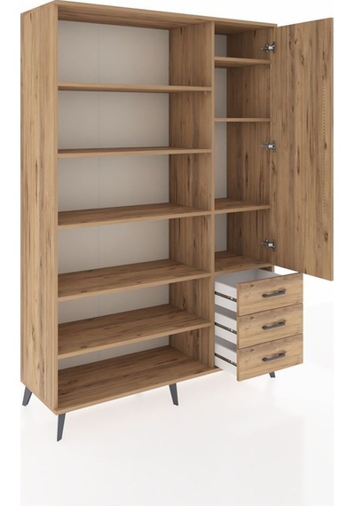 Hyperion Dolap 9 Raflı 3 Çekmeceli Tek Kapaklı 132x44x195 Çam-çam/çam Atlas Çam/atlas Çam