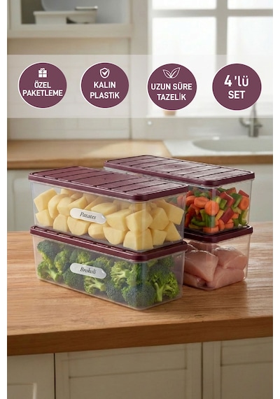 Selka Home 4 Adet 2 Lt. Nora Organizer Buzdolabı Buzluk Düzenleyici Saklama Kabı