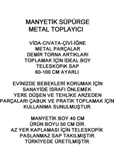 Manyetik Süpürge-metal Toplayıcı 40cm Boy Tel,çivi.vida.... 40 CM