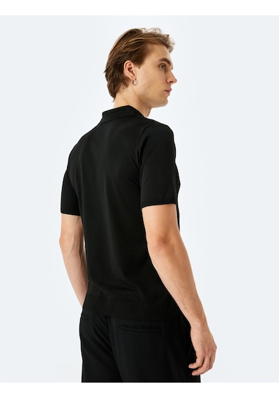 Koton Slim Fit Polo Yaka Kısa Kollu Triko Kazak Siyah 5sam70001ht Siyah