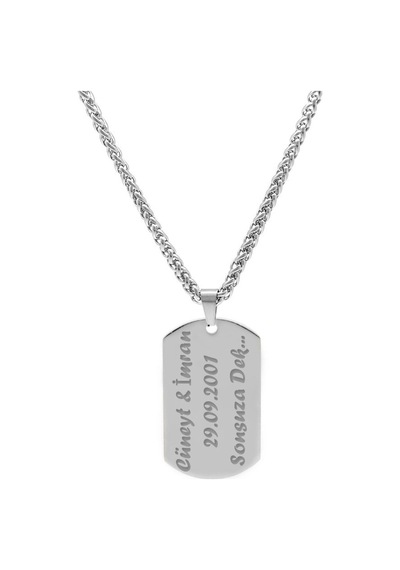 Oval Tasarım Kişiye Özel Isim Yazılı Silver Renk Çelik Erkek Koly (504723323) Metalik