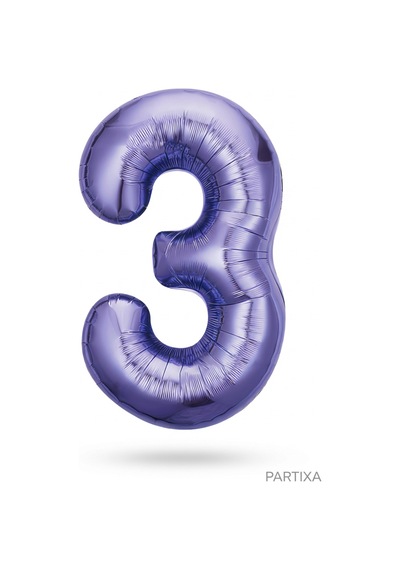 32 İnç Mor Rakam 3 Folyo Balon Çok Renkli