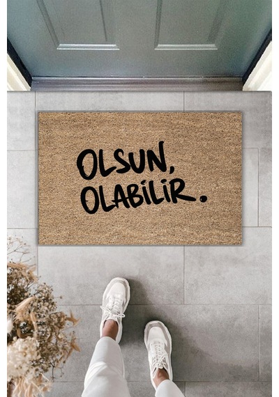 Rugmood Modern Dijital Baskı - Olsun Olabilir Paspas - Kapı Önü Paspası Kahverengi