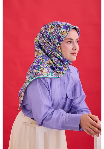 Silk Home Twill İpek Eşarp 11477-24 Ekru, Yağ Yeşili, Asit Yeşili, Bordo