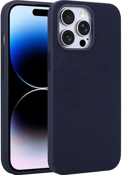 Teleplus İphone 14 Pro Max Kılıf M-safe Uyumlu Miami Kumaş Tasarım Kapak Lacivert