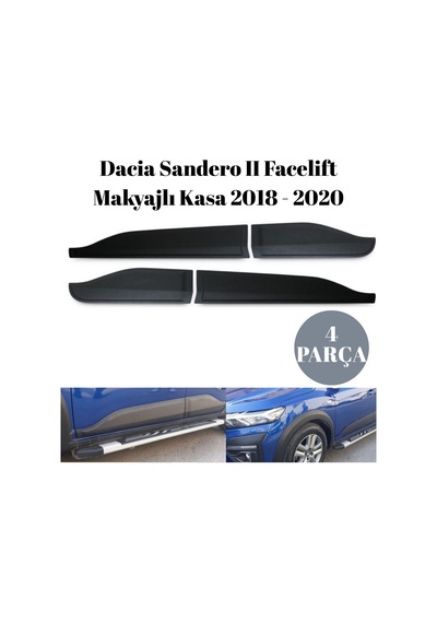 Dacia Sandero 2018 2019 2020 Uyumlu Kapı Koruma Premium Dodik Seti Çizik Darbe Önleyici Siyah 4 Parça