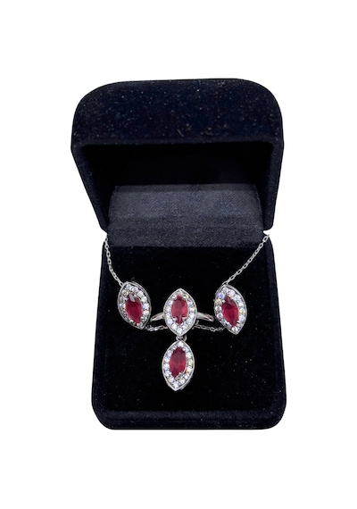 Oya Silver Yakut Işıltılı Gümüş Set&takım